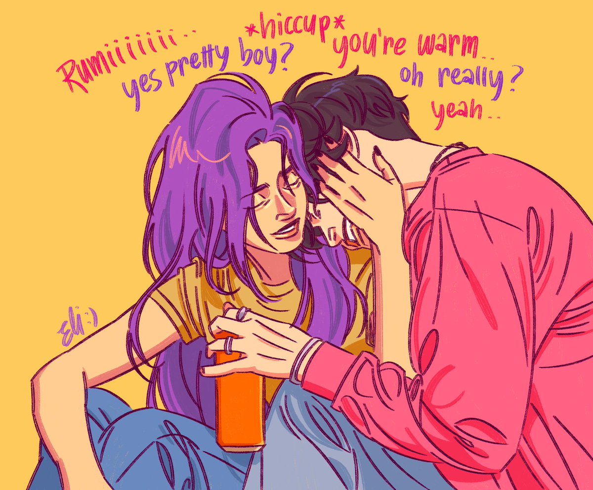 I wanted to draw Rumi with her hair loose and a tipsy and clingy Jinu just showed up out of thin air

#jinumi #rujinu #KPOPDEMOMHUNTERS