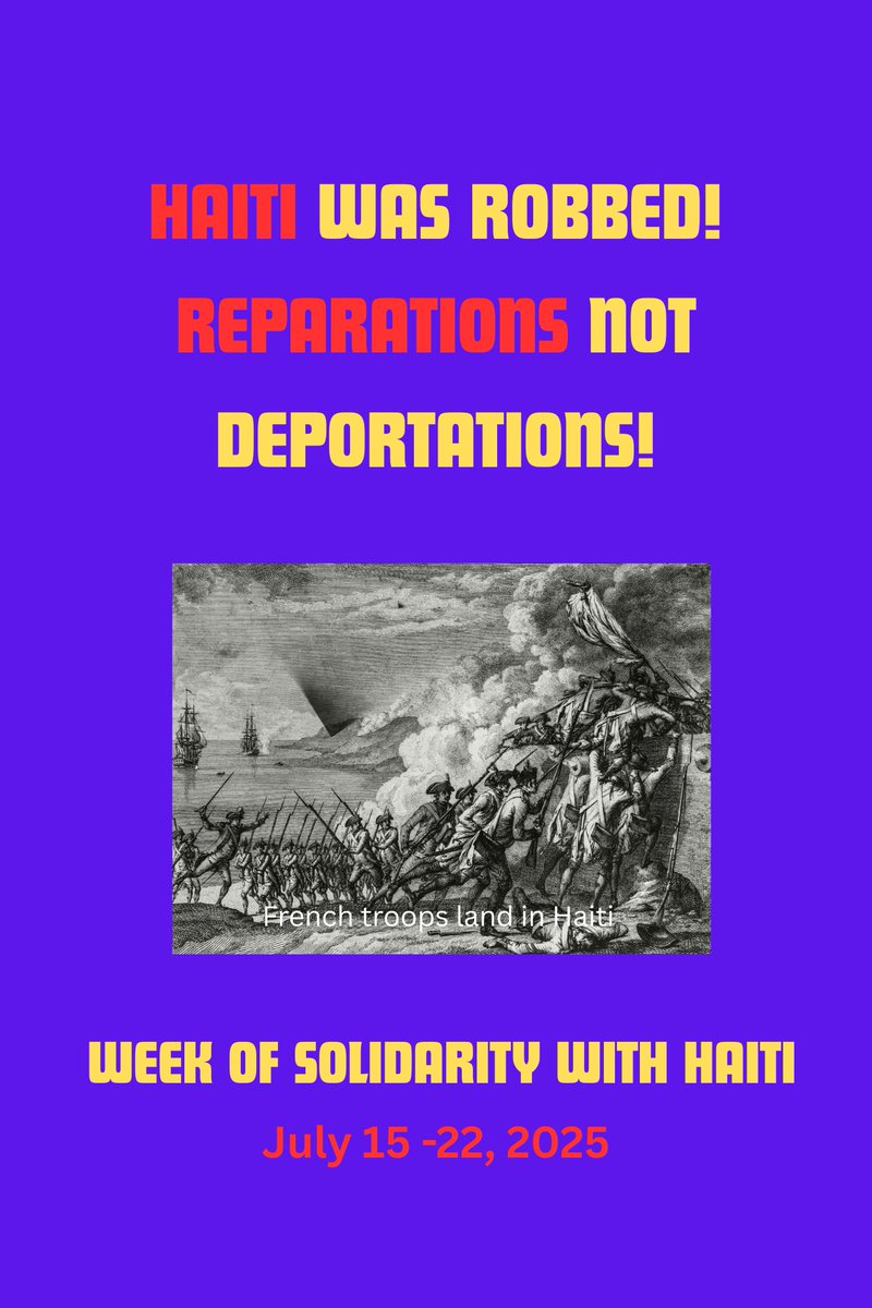 200 years after France forced #Haiti at gunpoint to pay for the “crime” of overthrowing slavery, WE DEMAND REPARATIONS NOT DEPORTATIONS! Learn more at haitisolidarity.net/haiti-was-robb…