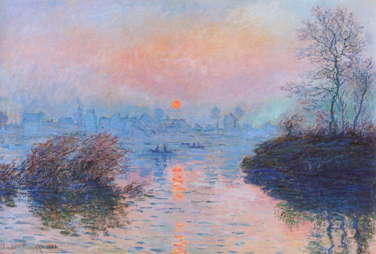 DailyClassicArt's tweet image. Claude Monet - "Sunset on the Seine at Lavacourt, Winter Effect" (1880)