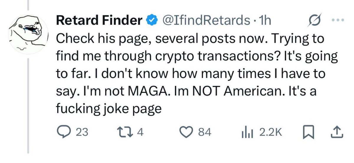 BrodyFoxx's tweet image. The IfindRetards account had a meltdown and admitted they’re not American. The MAGA folks are trying to dox him 😆