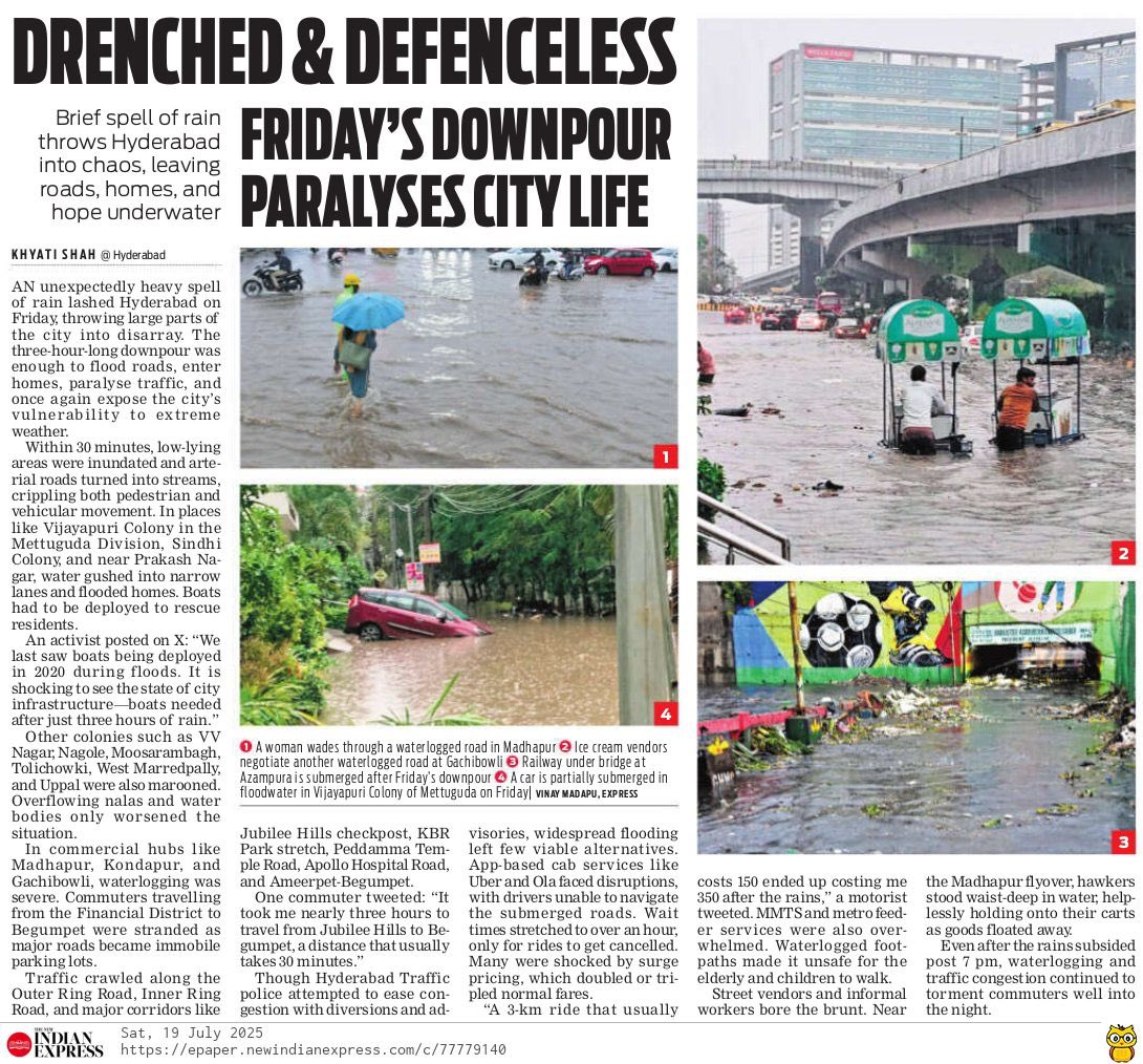 Khyati Shah (@writetokhyati) on Twitter photo #HyderabadRains people say, “We last saw boats being deployed in 2020 during floods. It is shocking to see the state of city infrastructure—boats needed after just three hours of rain.”
<a href="/XpressHyderabad/">TNIE Telangana</a>
<a href="/NewIndianXpress/">The New Indian Express</a>
<a href="/Kalyan_TNIE/">Kalyan Chakravarthy</a>
<a href="/PrasannaRS2/">Prasanna R S</a> #HyderabadRains people say, “We last saw boats being deployed in 2020 during floods. It is shocking to see the state of city infrastructure—boats needed after just three hours of rain.”
<a href="/XpressHyderabad/">TNIE Telangana</a>
<a href="/NewIndianXpress/">The New Indian Express</a>
<a href="/Kalyan_TNIE/">Kalyan Chakravarthy</a>
<a href="/PrasannaRS2/">Prasanna R S</a>
