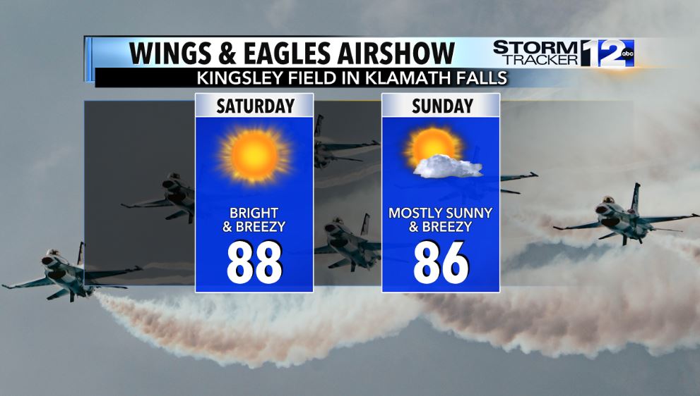 matthoffmanwx's tweet image. The weekend is here, and there's plenty of events going on in our region, including the Jackson County Fair in Central Point and the Wings & Eagles Airshow in Klamath Falls.
Tune into NewsWach 12 @ 11 p.m. for all details on your weekend forecast and what to expect with smoke.
