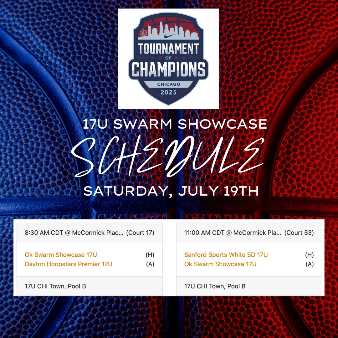 OklahomaSwarm1's tweet image. Your 17U Showcase and National Saturday schedule for the Nike Tournament of Champions! #OKSwarm
