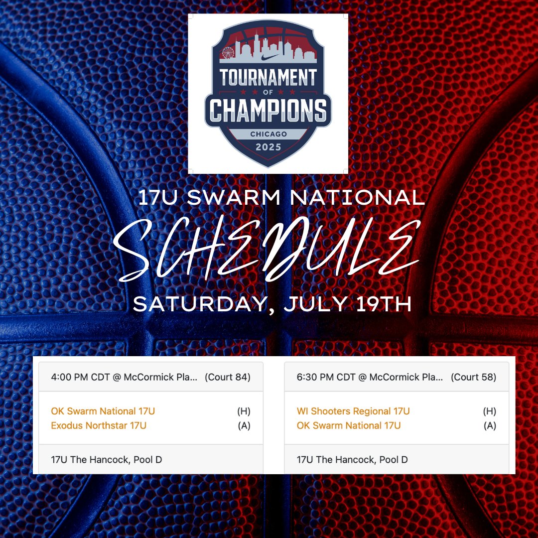 OklahomaSwarm1's tweet image. Your 17U Showcase and National Saturday schedule for the Nike Tournament of Champions! #OKSwarm