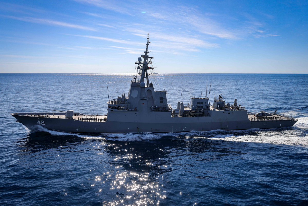 COMUKCSG's tweet image. HMAS Sydney has detached from the UK Carrier Strike Group to resume national tasking after #TalismanSabre25. A trusted partner and valued ally - fair winds and following seas! ๐ฆ๐บ๐ฌ๐งโ๏ธ
Thank you, HMAS Sydney! ๐