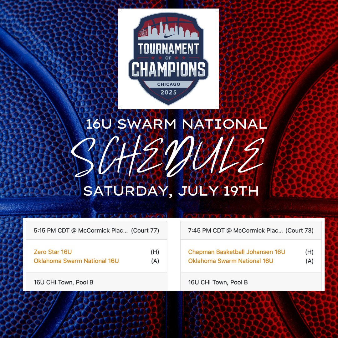 OklahomaSwarm1's tweet image. Your 16U National Saturday schedule for the Nike Tournament of Champions! #OKSwarm