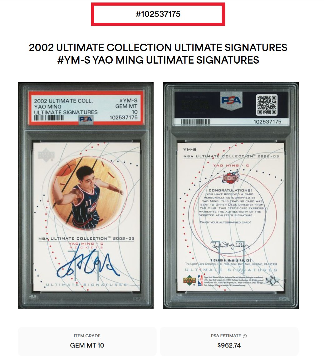 YoungKen156236's tweet image. PSA graded this retouched Yao Auto card. Does not look good at all. How can you pass this?