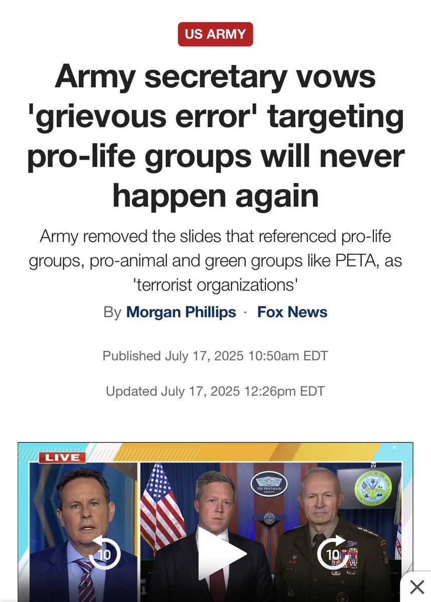 actionforlifeFL's tweet image. “Army secretary vows 'grievous error' targeting pro-life groups will never happen again”