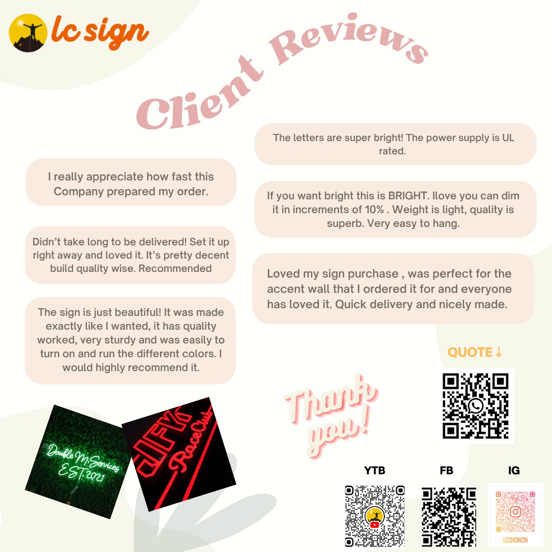 LCSignOfficial's tweet image. 💭Customer Reviews
💪Thanks for supporting LC SIGN
😆Have a nice weekend!

#lcsign #ledletter #neonsign #lightbox #RetailStoreSignage #CustomStoreSigns