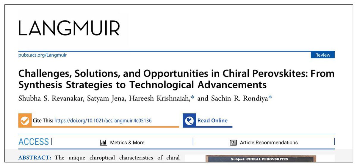 Congrats to Shubha on her lead-author article on Chiral Perovskites! Good overview of chirality &amp; chiroptical activity. Stay tuned for exciting results from our group! #Perovskites #Chirality #CPL  pubs.acs.org/doi/full/10.10…
<a href="/ACSPublications/">ACS Publications</a>