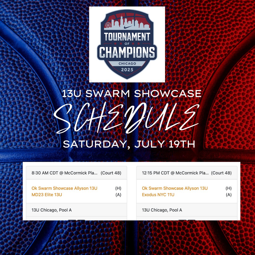OklahomaSwarm1's tweet image. Your 13U Showcase Saturday schedule for the Nike Tournament of Champions! #OKSwarm