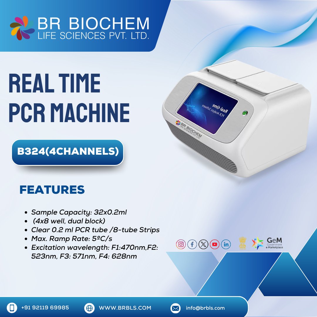 BRBLSciences's tweet image. BR BIOCHEM&apos;S BRAND REAL TIME PCR MACHINE  
Sample Capacity: 32x0.2ml
Clear 0.2 ml PCR tube /8-tube Strip
MAIL:-info@brbls.com
📞 : +91 9910556131
#REALTIMEPCR