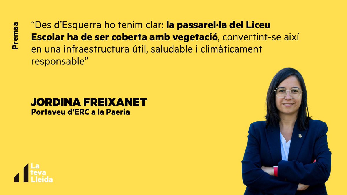 ERC a la Paeria #LaTevaLleida (@ercpaeria) on Twitter photo ✍️ OPINIÓ ✍️
🗞️ Lleigeix l'article de la portaveu <a href="/jfreixanet/">Jordina Freixanet i Pardo | Lleida</a>: Pensar, planificar i construir amb verd 💚
🗣️ "La ciutat no pot continuar pensant només en termes de funcionalitat, sinó també de salut, d’adaptació i de justícia climàtica".
📲👉 ercpaeria.cat/pensar-planifi… ✍️ OPINIÓ ✍️
🗞️ Lleigeix l'article de la portaveu <a href="/jfreixanet/">Jordina Freixanet i Pardo | Lleida</a>: Pensar, planificar i construir amb verd 💚
🗣️ "La ciutat no pot continuar pensant només en termes de funcionalitat, sinó també de salut, d’adaptació i de justícia climàtica".
📲👉 ercpaeria.cat/pensar-planifi…
