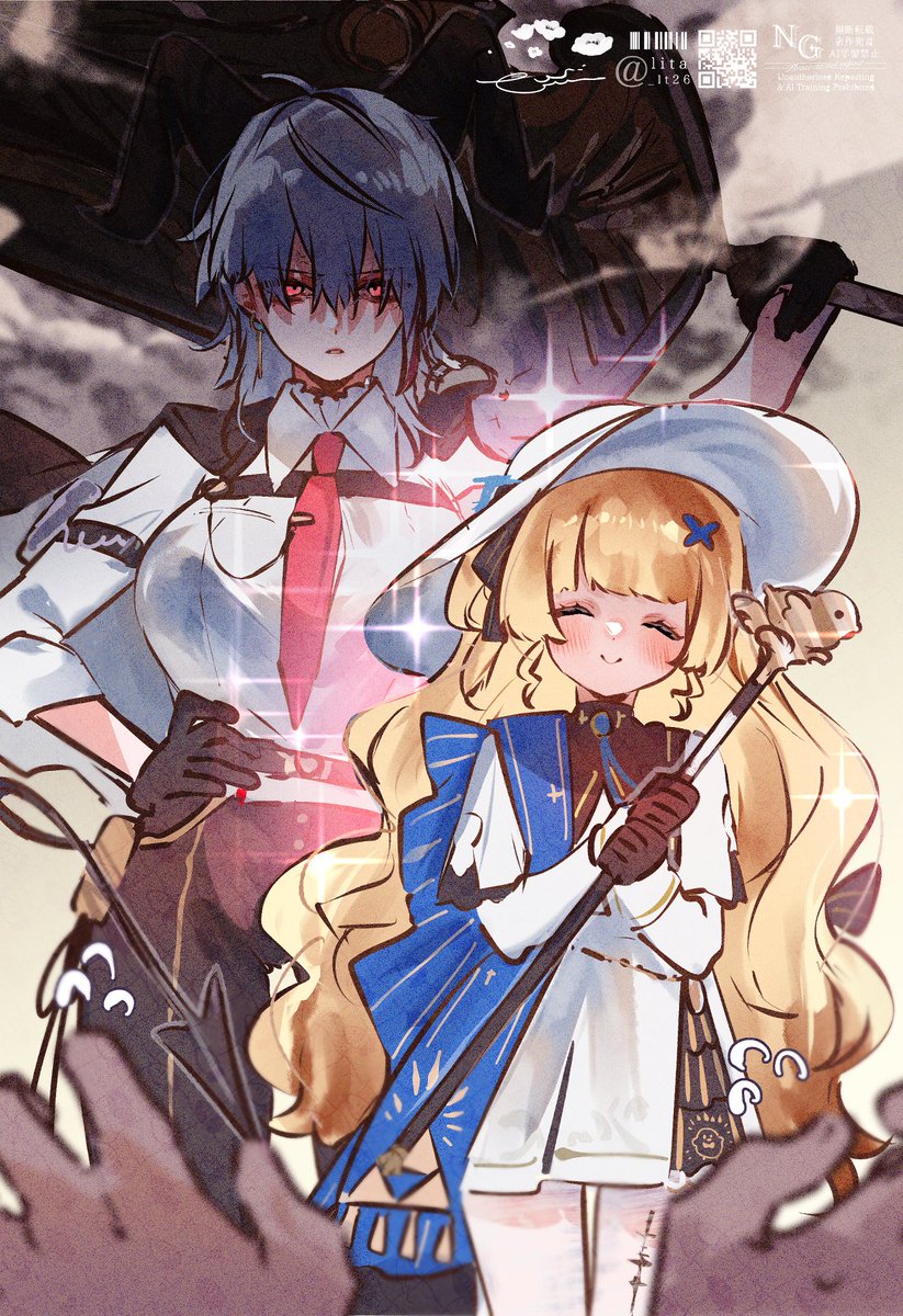 ─そこのお嬢さん達！一緒に…あ、なんでもないです…

─？ どうしたんでしょう？
─…さぁ
#WuWaFanart #鳴潮コレクション