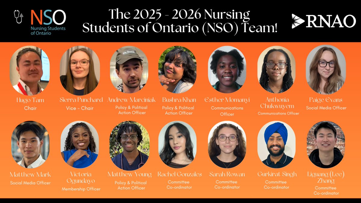 Nursing Students of Ontario (NSO) (@nursingstudento) on Twitter photo Introducing the 2025-2026 NSO Executive Team!
This dedicated group of 14 student leaders is committed to advocating for the 8000+ student <a href="/RNAO/">RNAO</a> members throughout the next year.
#Nursing #RNAO <a href="/LhamoDolkar2023/">Lhamo Dolkar</a>
<a href="/DorisGrinspun/">Dr. Doris Grinspun 🇨🇦 RN, PhD, FAAN, O.ONT</a> Introducing the 2025-2026 NSO Executive Team!
This dedicated group of 14 student leaders is committed to advocating for the 8000+ student <a href="/RNAO/">RNAO</a> members throughout the next year.
#Nursing #RNAO <a href="/LhamoDolkar2023/">Lhamo Dolkar</a>
<a href="/DorisGrinspun/">Dr. Doris Grinspun 🇨🇦 RN, PhD, FAAN, O.ONT</a>