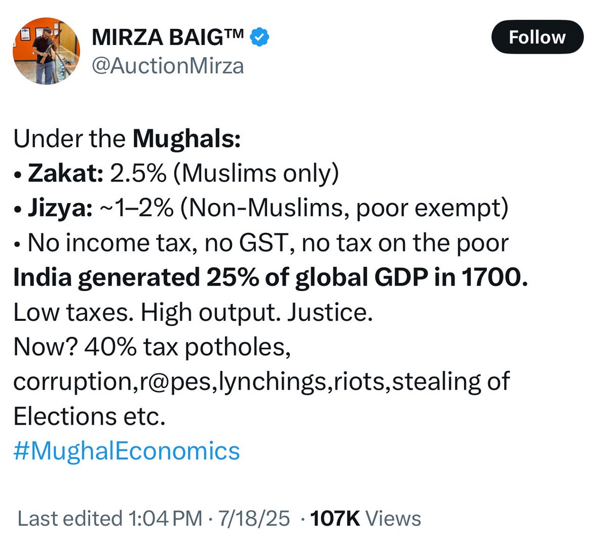 imvarunuppal's tweet image. What they will tell you is that India contributed to 25% of Global GDP, what they won’t tell you that during Gupta and Maurya Empire, India’s contribution was 33%.
Land tax on produce was 33-50% esp on Hindus.
Mughals were frivolous spenders and plunders as well as FAGS!
