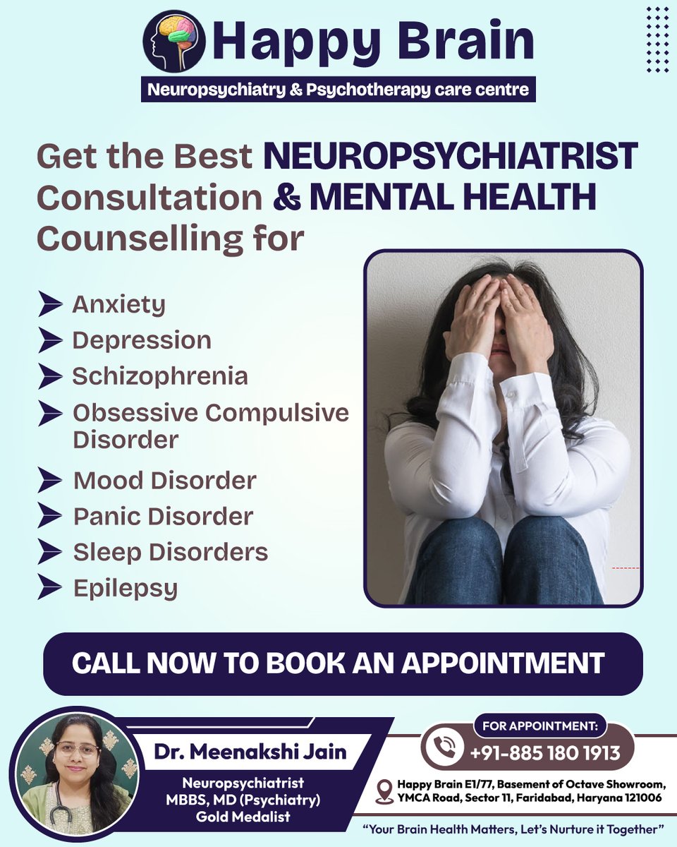 HappyBrainIndia's tweet photo. Get The Best Neuropsychiatrist Consultation & Mental Health Counselling
#HappyBrainIndia #NeuropsychiatristFaridabad #DrMeenakshiJain #MentalHealthMatters #PsychiatristNearMe #BestChildPsychiatristInFaridabad #ADHD #OCDHelp #DeAddictionSupport #MentalWellness #YouAreNotAlone https://t.co/1HIj1AS183