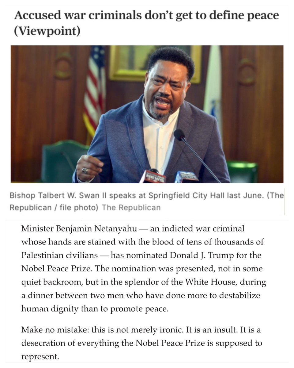 TalbertSwan's tweet image. Check link to read (masslive.com/westernmass/20…)
“Netanyahu, responsible for overseeing one of the most brutal and sustained military assaults in recent memory, has reduced Gaza to rubble. Nearly 60,000 Palestinians have died, most of them women and children. Hospitals have been…
