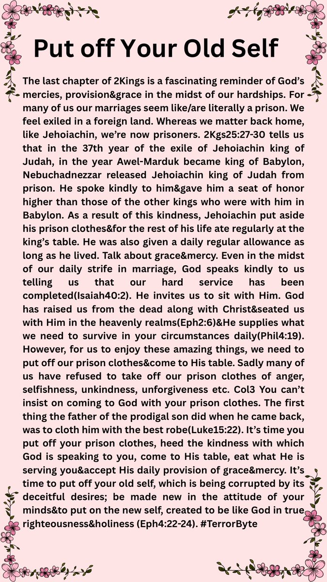 kamuteera's tweet image. It’s time to put off your old self, which is being corrupted by its deceitful desires; be made new in the attitude of your minds&amp;amp;to put on the new self, created to be like God in true righteousness&amp;amp;holiness (Eph4:22-24). #TerrorByte