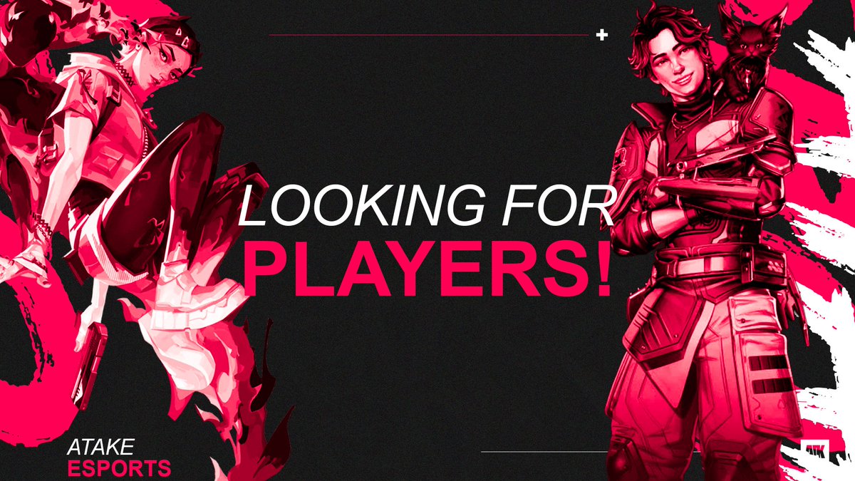 We are back and looking for players! #GoAtake

We are looking for the following:

Valorant roster
Apex Legends roster
Fortnite players
Marvel Rivals roster
Counter-Strike 2 roster
Rocket League roster
League of Legends roster

DM us if interested!