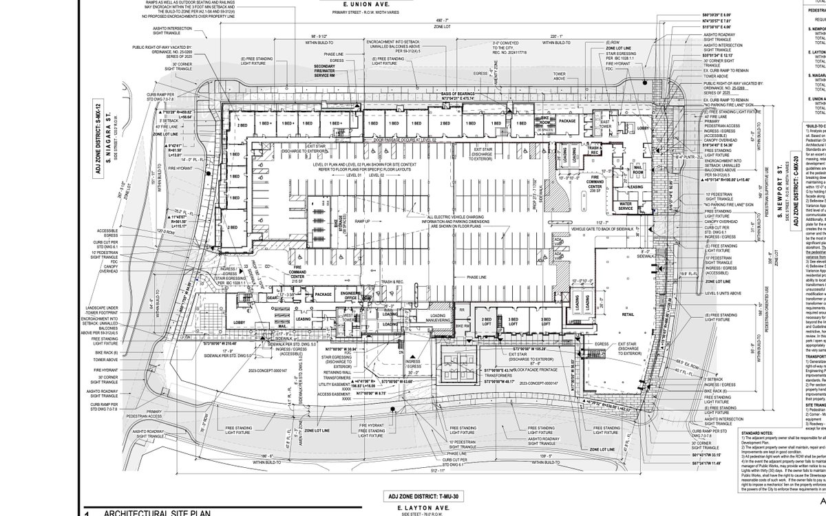 BuildUpDenver's tweet image. Union Ave & S Niagara St (+ Layton & S Newport) #Denver 80237
Two 22-story towers on 3.3 acre site brings new grocery store and residential podium with them. BIG development for S Denver—634 homes (846 beds) w/ 781 veh & 125 bike parking spots. Rids the streets of two slip lanes!