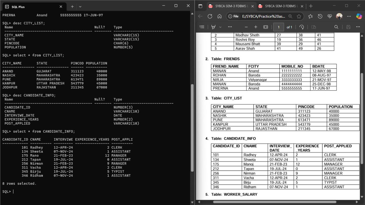 Krushnapal_9's tweet image. 🚀 Day 1 of learning #OracleSQL with SQL*Plus!
📌 Topics I learned today:
🛠️ Table Creation
📝 Data Insert
🔍 SELECT Queries
Let’s gooo 💻🔥
#Day1 #100DaysOfCode #SQL #BCAStudent #TechJourney #Database #CodingLife
#Code