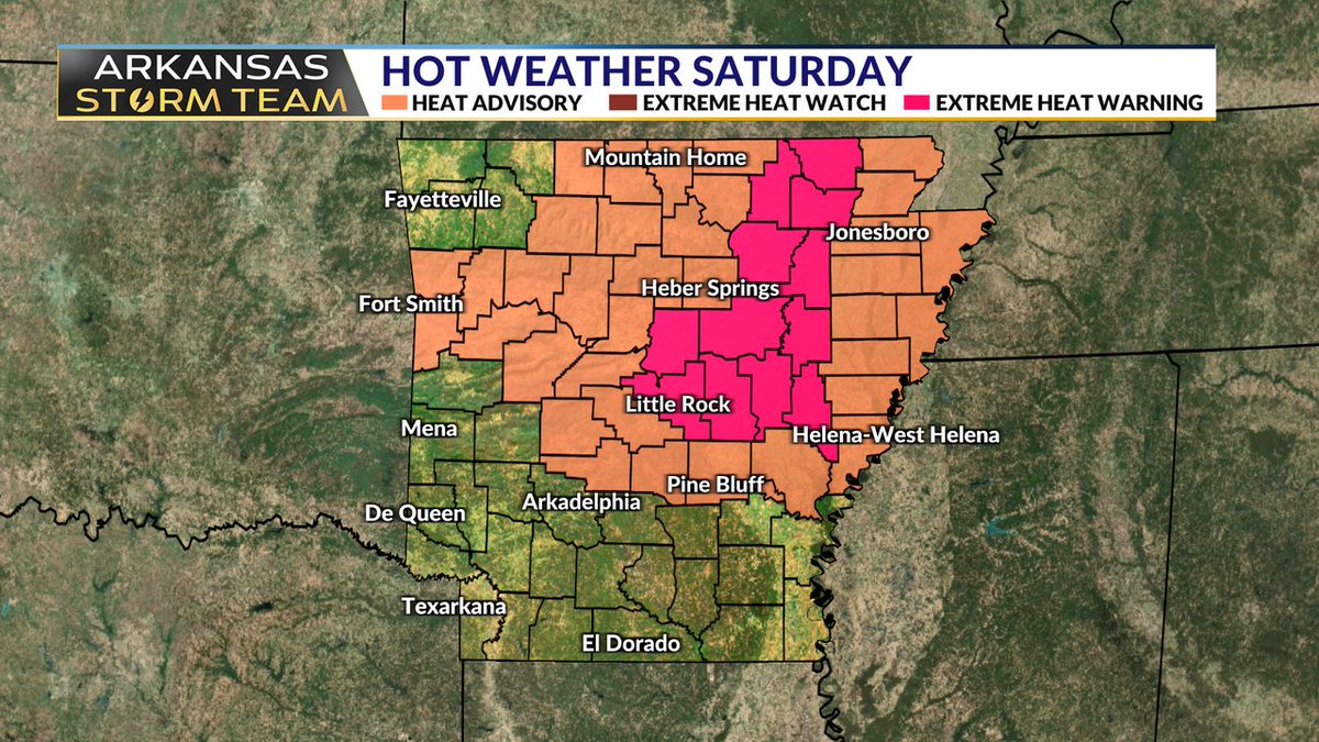 ToddYakoubian's tweet image. UPDATE- Extreme heat warning issued for the Little Rock metro area and portions of eastern Arkansas Saturday. Heat index temperatures may reach and exceed 110° #ARWX #ARStormTeam