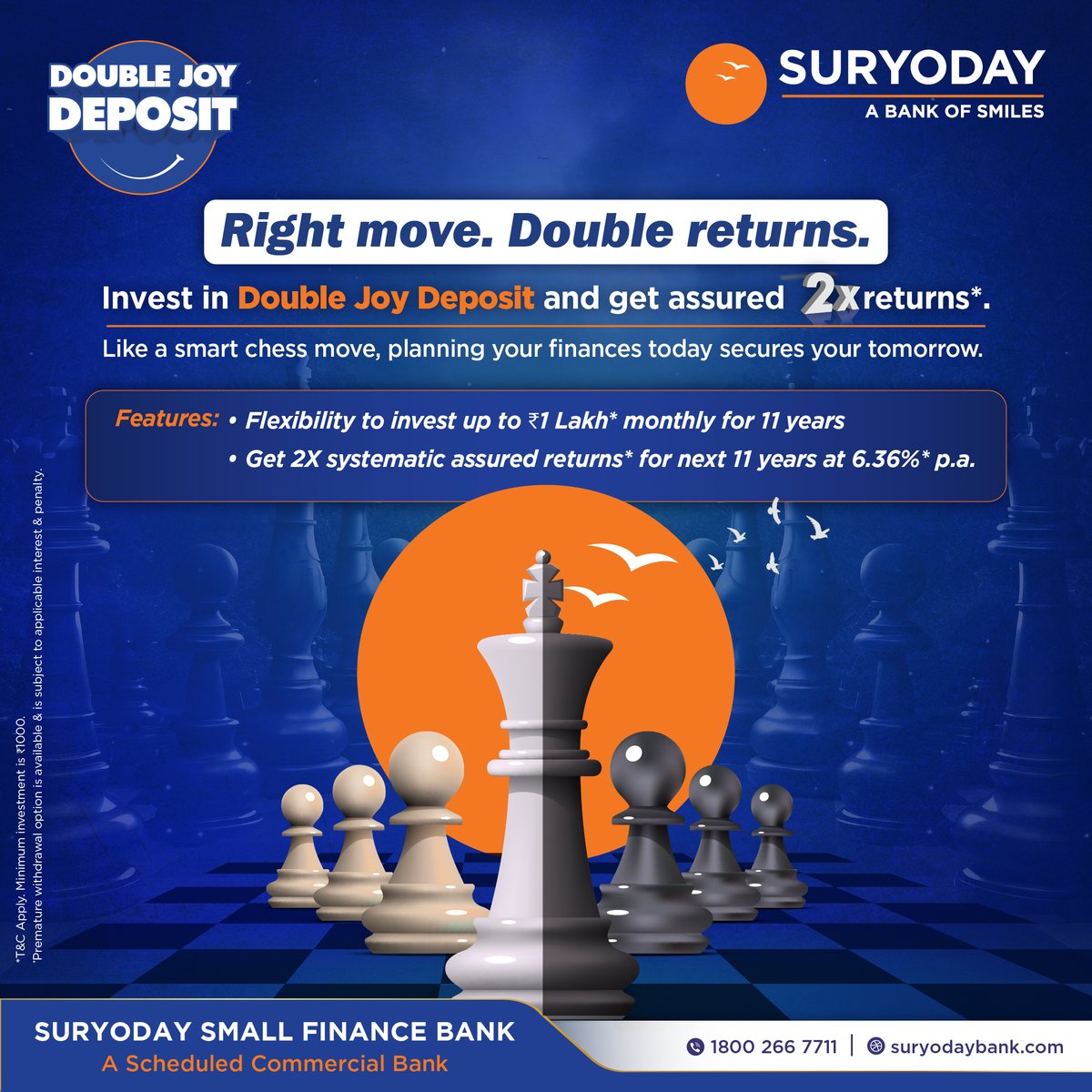 Game on. Are your financial moves as strategic as your chess ones? Level up it with our exclusive #DoubleJoyDeposit designed to check mark your financial goals
To know more, visit: suryodaybank.com/personal/depos…
#chessday #strategy #deposit #investment #suryodaybank #bankofsmiles