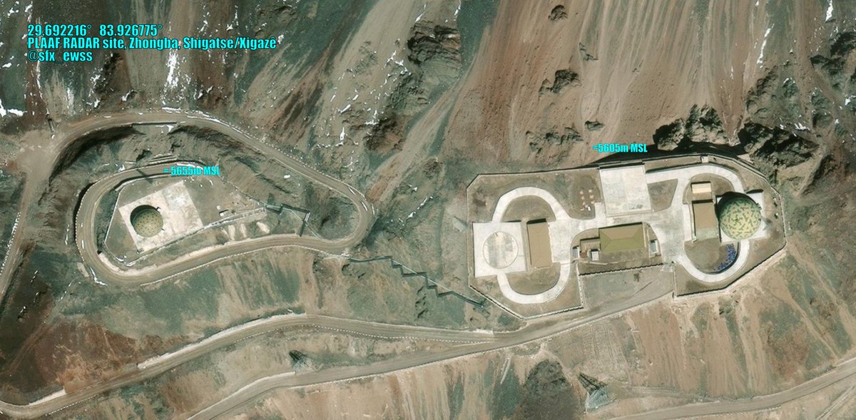 My GE search log shows the world's highest #RADAR station is now located here in Zhongba Shigatse/Xigazê, at ≈ 5655 MSL.

Damn, I forgot to note down if the left radome was a later expansion, anyone has the info? 
#ChinaIndiaBorder #IndiaChinaBorder #PLAAF