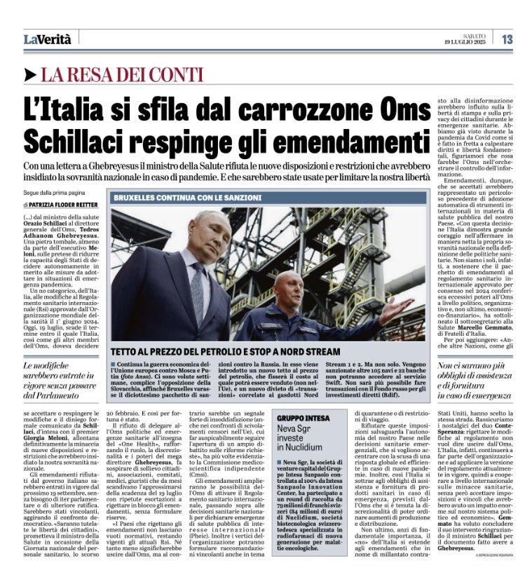 RHolzeisen's tweet photo. ‼️L’Italia, così come altri paesi dell’UE (per esempio l’Austria) respinge le modifiche al Regolamento Sanitario Internazionale dell’OMS! 
Almeno una piccola buona notizia, anche se rimane il pericolo di un’Unione Europea (e gli Stati Membri che la seguono in ciò) già esecutrice di disumani diktat (inclusa la Corte di Giustizia Europea che con sentenza del 12 giugno 2025 ha dichiarato che il datore di lavoro può obbligare il dipendente di farsi trattare con un cosiddetto “vaccino”-Covid-19, e dunque con una sostanza sperimentale a base genica altamente pericolosa … insomma una pericolosissima follia totale!) è già esecutrice della cosiddetta “lotta alla disinformazione”. Infatti: ad oggi viene strenuamente omesso dai suoi organi (inclusa la giurisdizione) l’accertamento della verità materiale sui cosiddetti “vaccini” a mod.RNA.