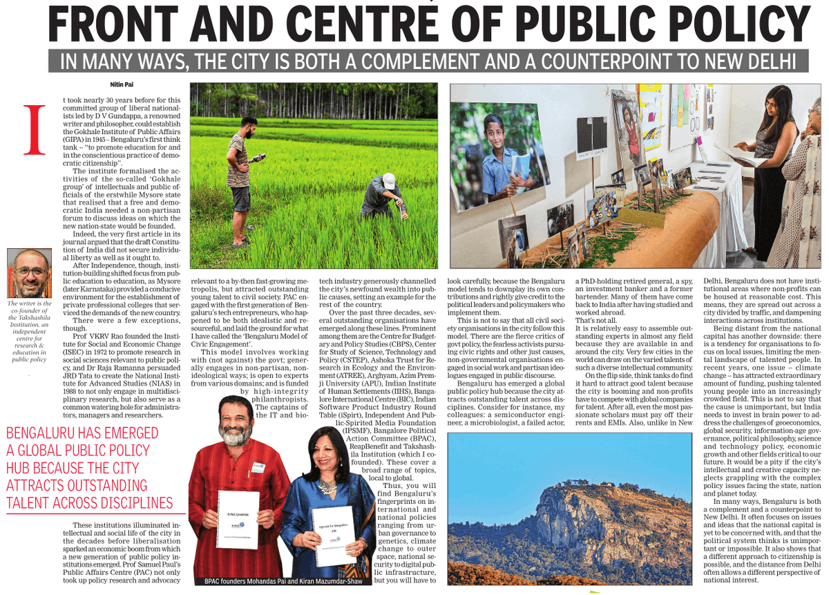 Nitin Pai (@acorn) on Twitter photo From its beginnings with DVG & the Gokhale Institute a century ago, Bengaluru has emerged as a global public policy hub because the city attracts outstanding talent across disciplines.
For <a href="/TOIBengaluru/">TOI Bengaluru</a>'s 41st anniversary edition. From its beginnings with DVG & the Gokhale Institute a century ago, Bengaluru has emerged as a global public policy hub because the city attracts outstanding talent across disciplines.
For <a href="/TOIBengaluru/">TOI Bengaluru</a>'s 41st anniversary edition.