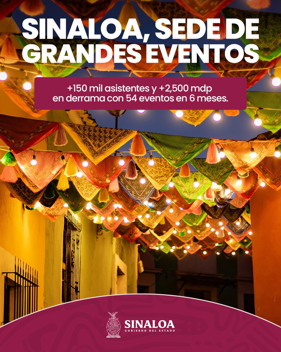 Gobierno del Estado de Sinaloa (@sinaloagobmx) on Twitter photo En solo 6 meses del presente año, se realizaron 54 grandes eventos🎉.
Una derrama económica superior a 2,500 millones de pesos, seguimos posicionando a Sinaloa como un destino de cultura, deporte y turismo.👏🏻 En solo 6 meses del presente año, se realizaron 54 grandes eventos🎉.
Una derrama económica superior a 2,500 millones de pesos, seguimos posicionando a Sinaloa como un destino de cultura, deporte y turismo.👏🏻