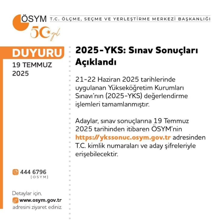 MardinOG_DER's tweet photo. 21, 22 Haziran tarihlerinde @OSYMbaskanligi tarafından #tyt25 ve #ayt2025 olmak üzere iki oturumda uygulanan #YKS2025 sonuçları açıklandı.
Sınava giren bütün gençlerimizin sonuçlarıyla mutlu olması duamızla.
@NumanGokmn
@tcmeb
@YuksekogretimK https://t.co/lWLnqtVtk5
