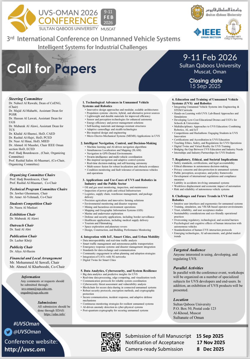 Call for Papers!
3rd #UVSOman 
More information at:

uvsc.om