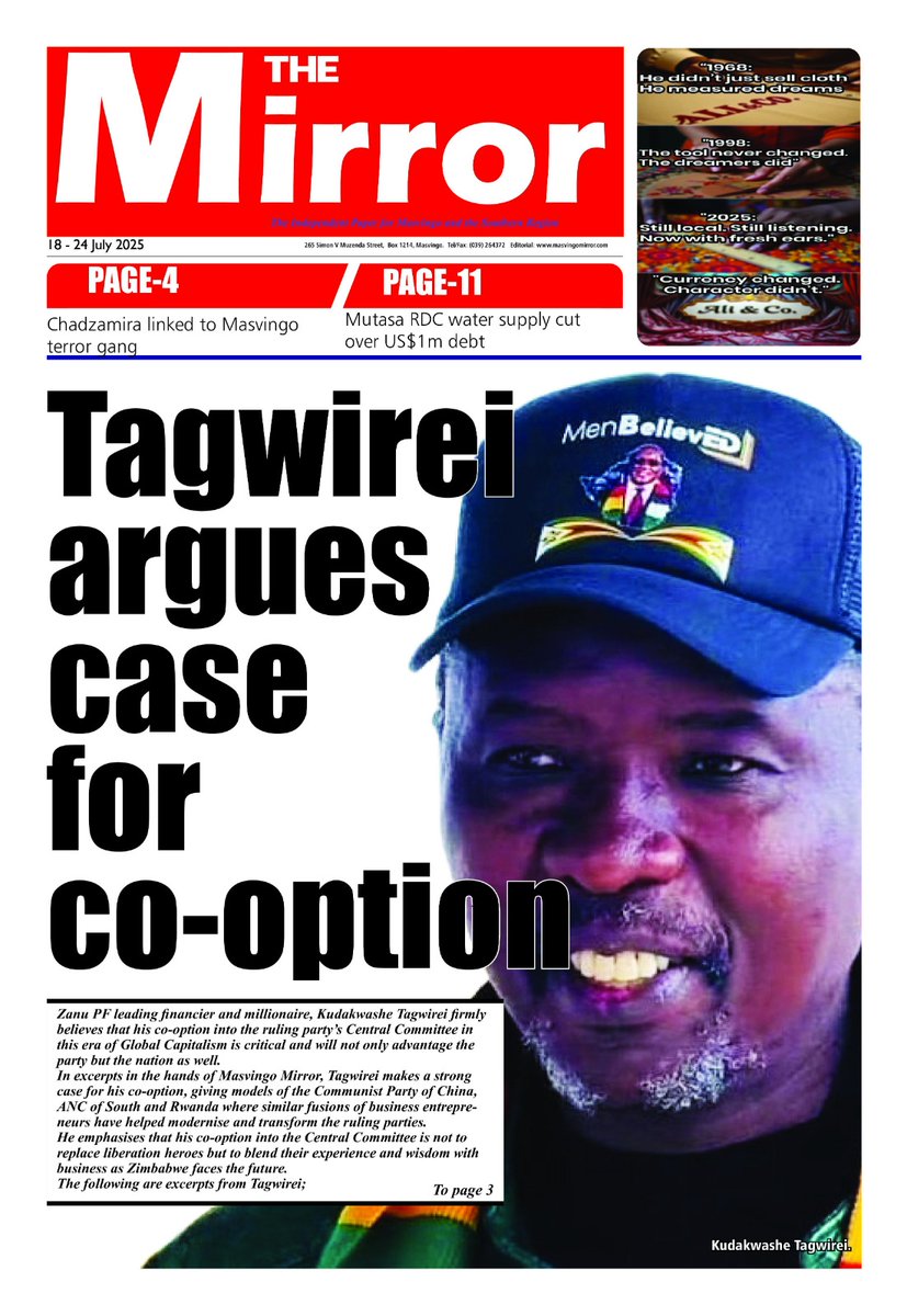 TheMirrorMsv's tweet image. Look out for your copy of The Mirror..... anyflip.com/pckiw/lbjs/
Follow The Mirror channel on WhatsApp: whatsapp.com/channel/0029Va…
@GutuUnited
@lawsocietyofzim
@ParliamentZim
@fojo_int
@VoluntaryMedia
@ZUJOfficial
@Zim_Media_Com
@misazimbabwe
@ZimRightsLIVE
@UNHumanRights…