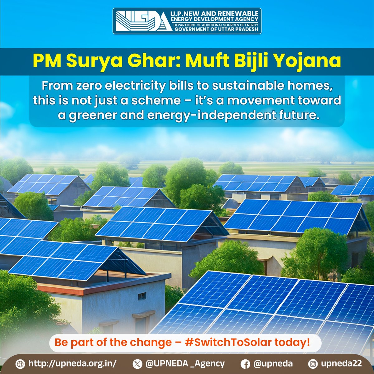 UPNEDA_Agency's tweet image. 🌞 Let the sun power your home!

With PM Surya Ghar: Muft Bijli Yojana, turn your rooftop into a source of clean energy and say goodbye to rising electricity costs.
Join the movement for a greener, energy-independent future – #SwitchToSolar today!

pmsuryaghar.gov.in

[Solar