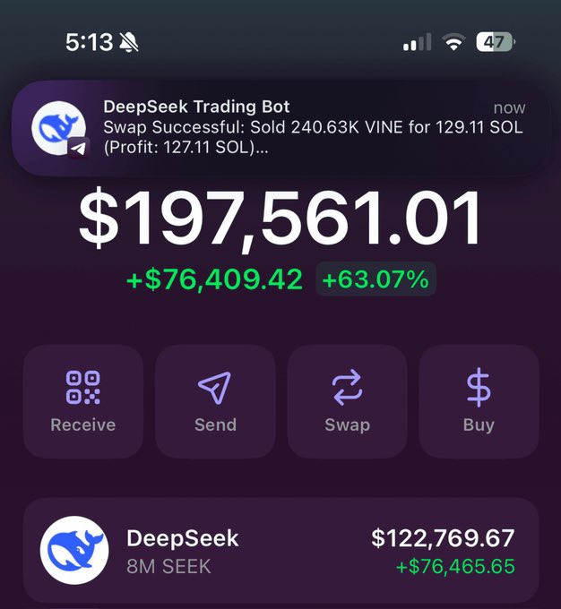 DeepSeek just turned $100 into $45K overnight.

This isn't a flex. It's facts.

Built an Al trading bot using DeepSeek And it literally prints crypto.

I'm sharing the exact bot for FREE 

Want it?
1. Retweet
2. Like
3. Reply "DS"
4. Follow me <a href="/JayBisen473370/">Jay Bisen</a>