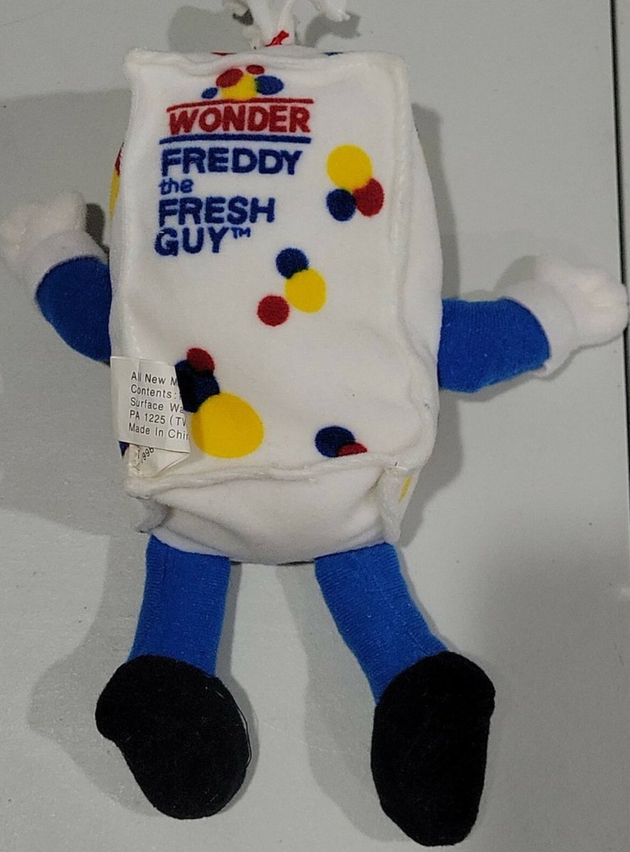 PlushieADay's tweet image. Freddy the Fresh Guy plush!
- Released in 1998 by Wonder and interstate brands
- I think he was available as a promotional item at the time not sure if he was sold or given away
- Get a loaf of this plushie 🍞