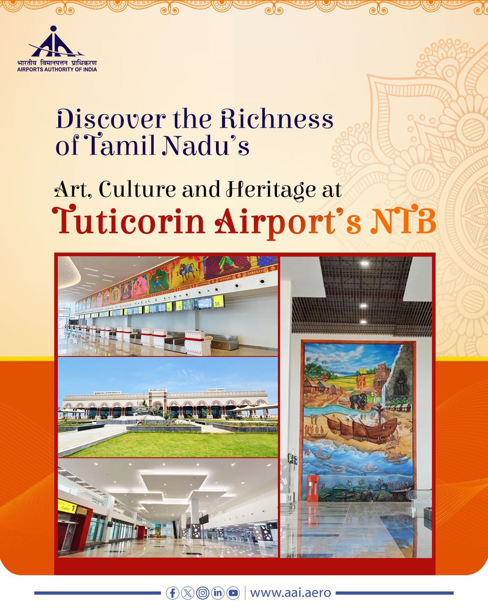Airports Authority of India (@aai_official) on Twitter photo AAI Airports - Gateways to vibrant Culture & Heritage!
The newly developed Terminal Building at #TuticorinAirport <a href="/aaitutairport/">TUTICORIN AIRPORT</a> will play a crucial role in driving city’s rising potential across key sectors including Tourism, Infrastructure, Manufacturing, Agriculture and more. AAI Airports - Gateways to vibrant Culture & Heritage!
The newly developed Terminal Building at #TuticorinAirport <a href="/aaitutairport/">TUTICORIN AIRPORT</a> will play a crucial role in driving city’s rising potential across key sectors including Tourism, Infrastructure, Manufacturing, Agriculture and more.