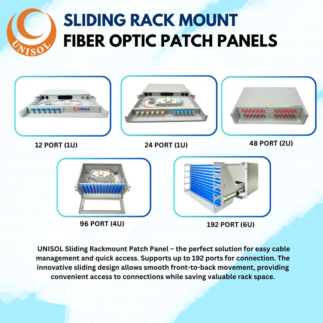 unisolcompany's tweet image. Unisol Rack Mount Sliding Fiber Optic Patch Panels are compact, efficient, and designed to streamline fiber optic network management.  #slidingrackmountpatchpanel #rackmountpatchpanel #rackpatchpanel #rack #slidingfiberpatchpanel #fiberopticpatchpanel #fiberpatchpanel #fiberoptic