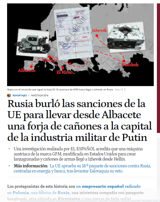 Una máquina austriaca de la marca GFM, modificada en Estados Unidos para crear lanzagranadas y cañones de armas llegó a Izhevsk desde Hellín. En Porfolio de <a href="/elespanolcom/">EL ESPAÑOL</a>  <a href="/dgmaciejewski/">David G. Maciejewski</a> elespanol.com/reportajes/202…