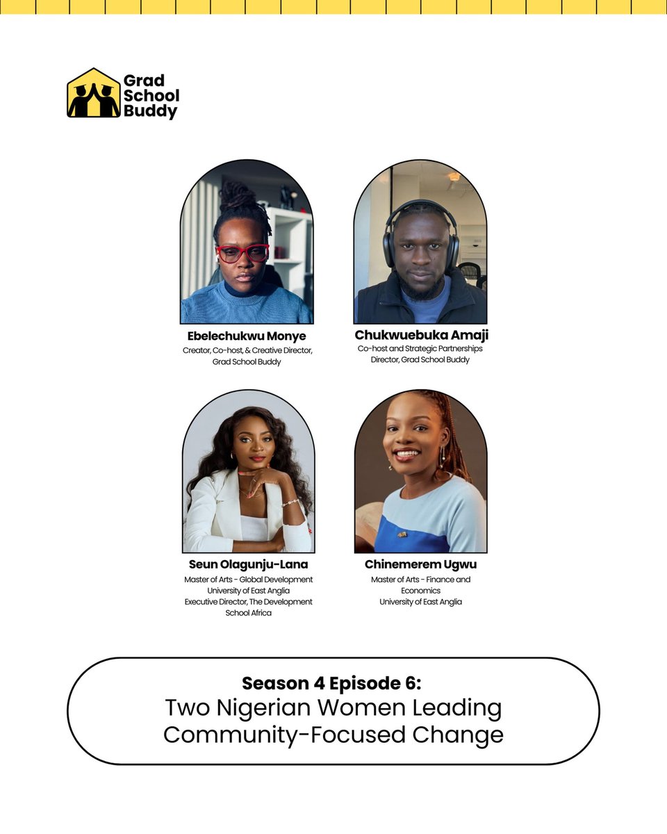 mygradschoolbud's tweet image. Seun and Chinemerem met at the University of East Anglia, where they are earning advanced degrees in Global Development and Finance & Economics, respectively.
In this episode, they share their inspiring stories to grad school and impact making.
#gradschool #gradschoolbuddy
