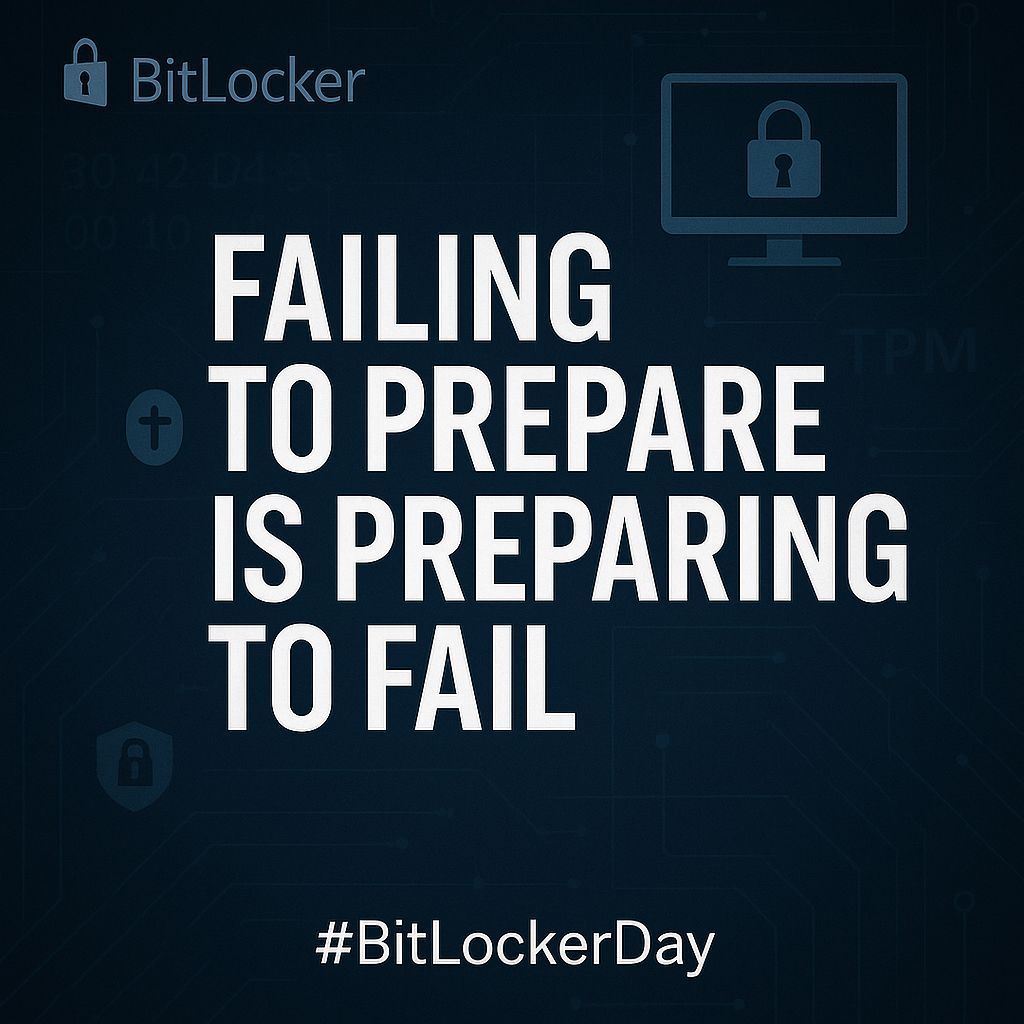 pascal_gujer's tweet image. 🔑 Announcing: International BitLocker Recovery Key Day – July 19th!
One year ago, many learned the hard way: If your system fails or TPM states change, you could lose access without your BitLocker recovery key saved offline!
Storing keys in Active Directory (AD) is common, but…
