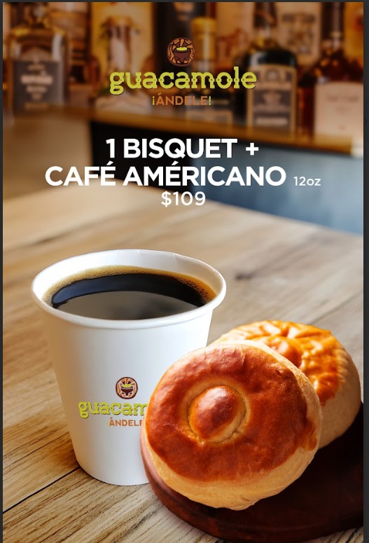 Buen dia viajero 👋
Visita Guacamole ¡Ándele!  en Sala de Última Espera de <a href="/AeropuertodeTam/">Aeropuerto de Tampico</a> y no pierdas la oportunidad de probar esta promoción.    
🥯☕️
Vigencia al 30 de agosto 2025