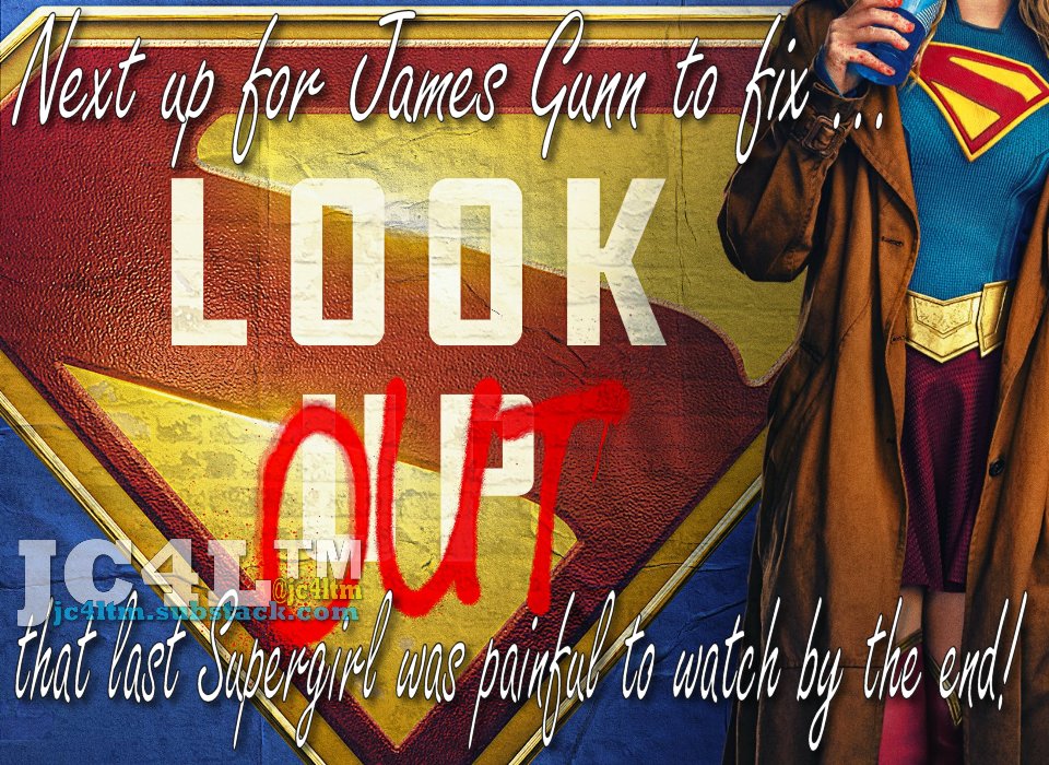 JC4Ltm's tweet image. One of the things that pointed the nose down and hit thrust for the Arrowverse was how trashy WOKE Supergirl got. I mean a preachy, unentertaining, assault on the fans. Should be an easy win for Gunn! Have whatever kind of day you want!