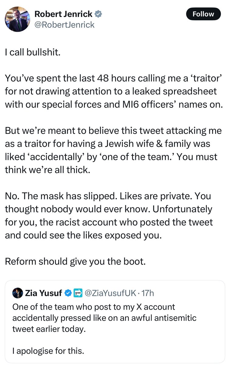 KTHopkins's tweet image. Dear @Nigel_Farage
MOHAMMED zia YUSUF is an insult to your @reformparty_uk membership.
First he calls your only female MP dumb
Now he joins an attack on a Jewish MP
Just what is it he has got on you Nigel? This Mohammed has no place in a party for decent Brits.
