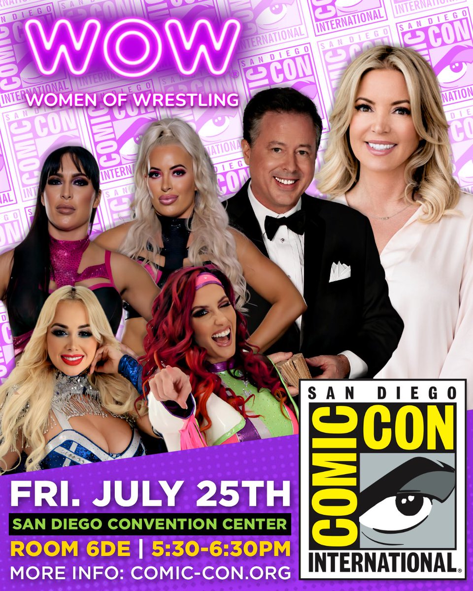 WOW returns to San Diego Comic-Con! 💥
Join co-owners Jeanie Buss &amp; David McLane, plus WOW Superheroes Miami’s Sweet Heat (Laurie &amp; Lindsey Carlson), Paola Mayfield, and Santana Garrett for a special panel on female representation in sports and a big announcement!

🗓 Friday,