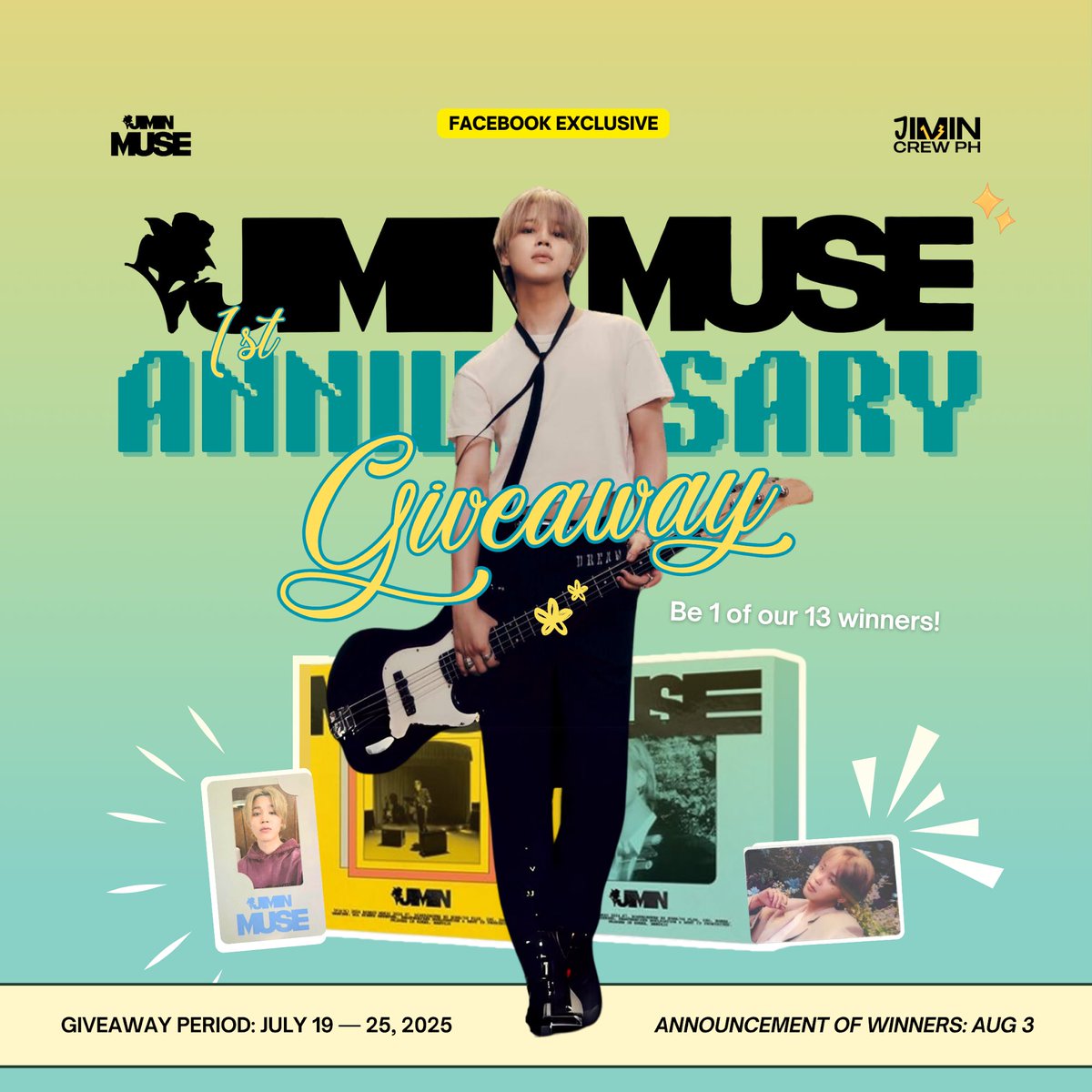 jimincrewph's tweet photo. Our MUSE GIVEAWAY on Facebook is now posted! 💛

https://t.co/SHdxmC7eQN

#지민_뮤즈_1주년축하해 
#1YearWithMUSE
#1YearWithWho
HEARTS WAITING FOR JIMIN https://t.co/PrHX6ceMqL