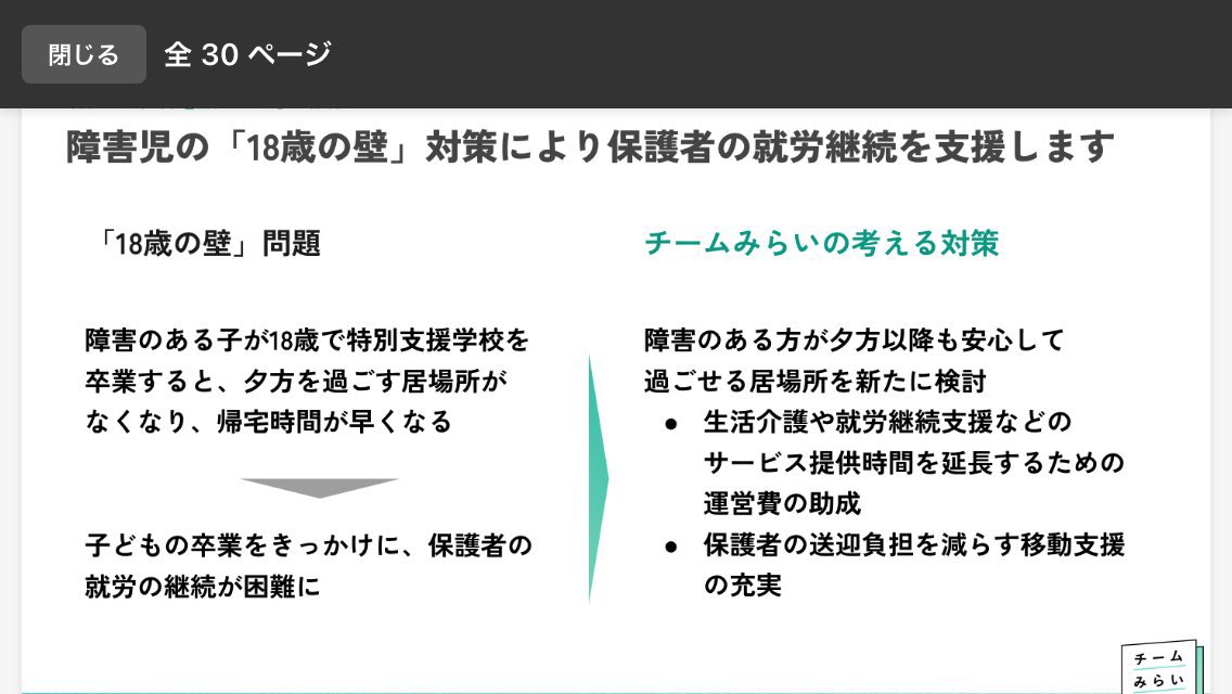 ClLJhx1smv12948's tweet image. チームみらいのマニュフェスト、医療ケア児の親の負担軽減をかがけています。立候補者の中に医療ケア児を育ててきた方がいるから。
親なき後のケアも含めて、今回の参院選で医療ケアについてここまで深掘りしてくれているのチームみらいだけだと思う。
#みらいを選ぼう