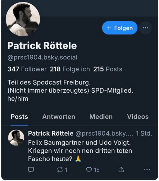 Wohnort: Ehrenkirchen-Kirchhofen
-Finanzbeamter
 -Ortsvereinsvorsitzender SPD Ehrenkirchen-Bollschweil, 
-Vorstand Christophorus Stiftung
-Jugendtrainer TTC Ehrenkirchen

Die Banalität des Bösens sehen wir hier, wie kann man so böse werden ?